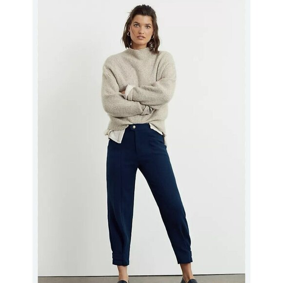 NWT New $128 Anthropologie Magda Tapered Trouser Work Career Navy Blue Pants 0 - Picture 1 of 7